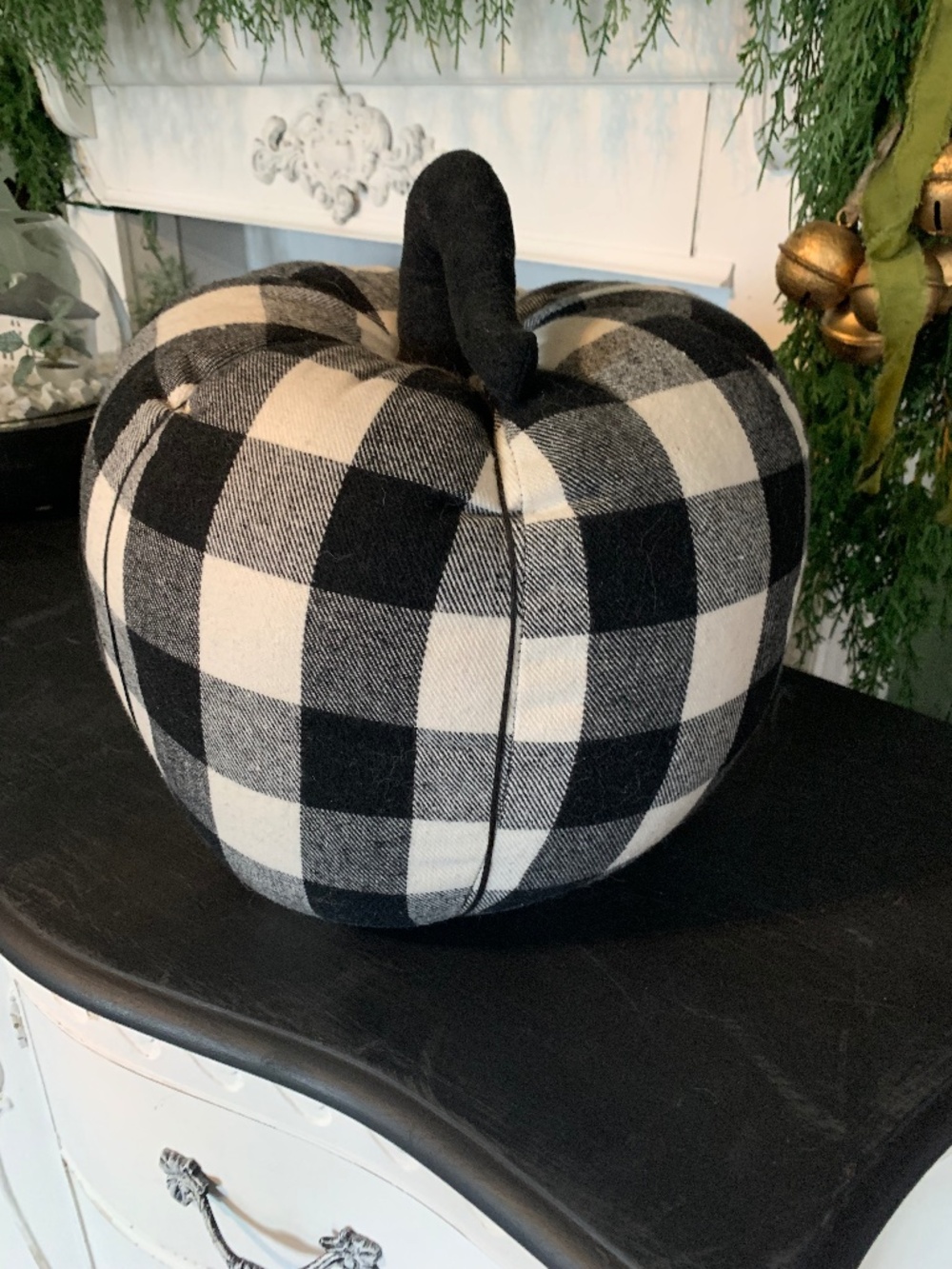 Large fabric buffalo check pumpkin Fall Vibes, farmhouse shabby chic decor